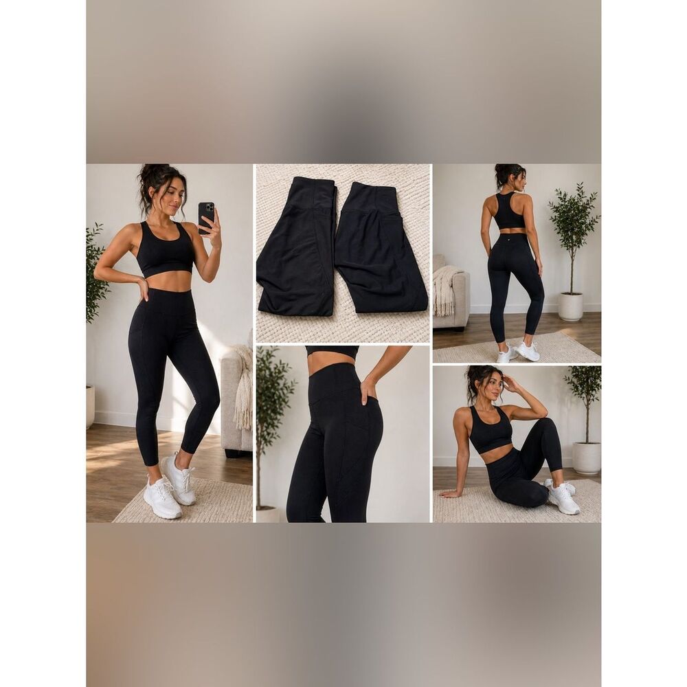 2 Pairs Old Navy Active Elevate Go-Dry Black High Rise Cropped Leggings Bundle